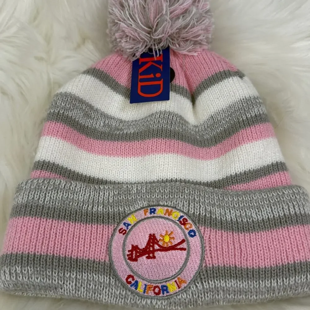 NWT! San Francisco California The Wharf Kids Striped Pom-Pom Beanie